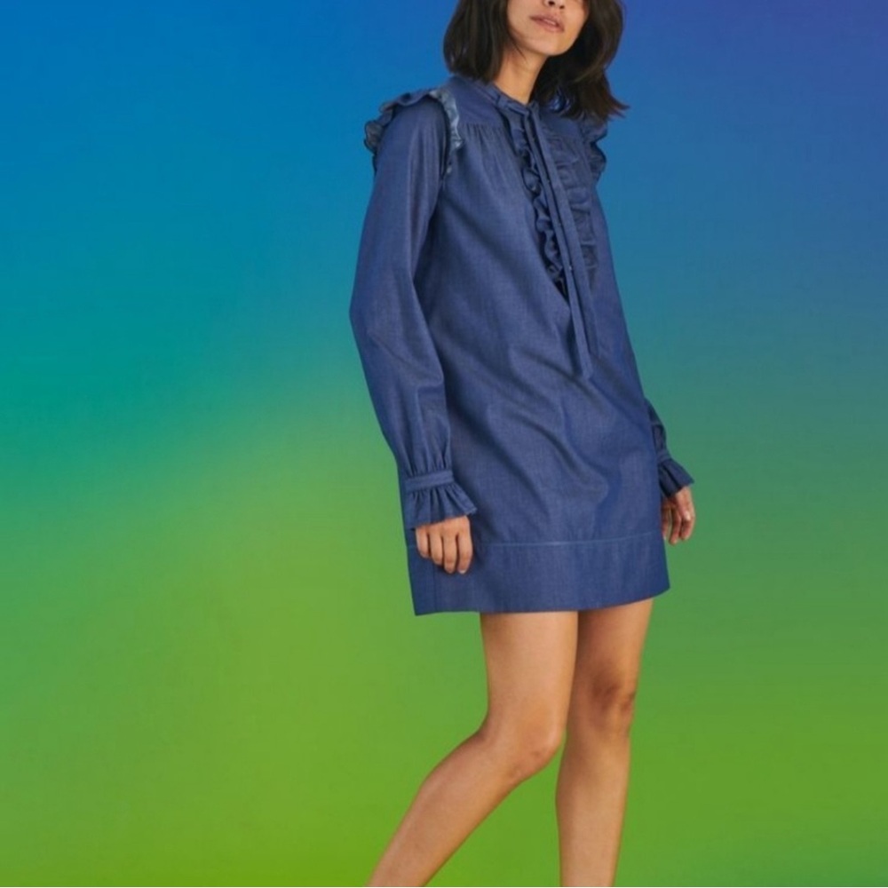 NWT LDT CHAMBRAY FRANCESCA LONG SLEEVE SHIRT DRESS 14